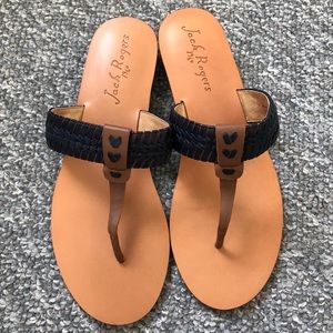 Jack Rogers brown navy hearts thongs sandals Sz 10